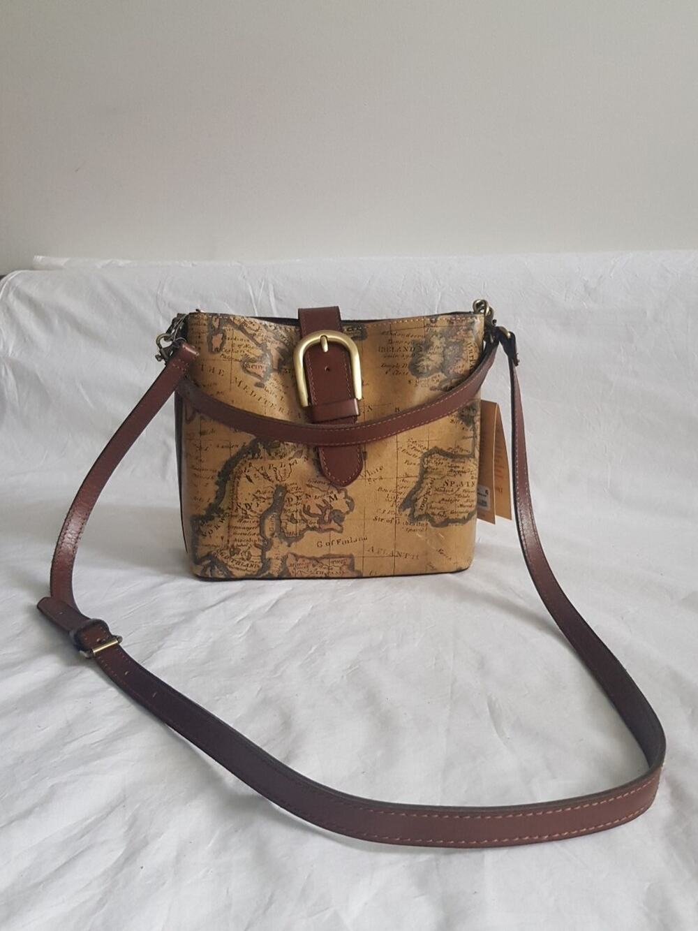 $249 Patricia Nash Irving European World Map Purse Adjustable Strap Leather
